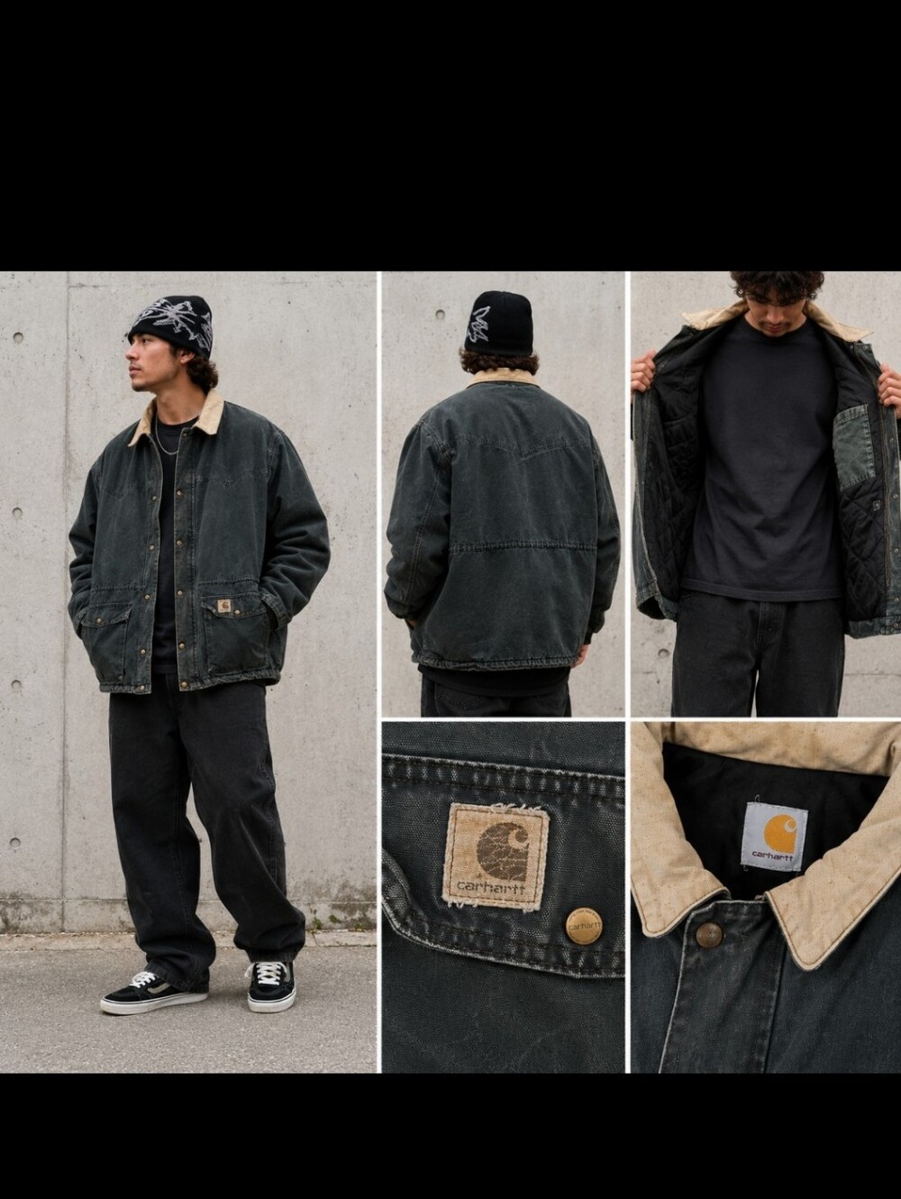 Vintage Carhartt Duck Canvas Jacket 3XL Tall Faded Black Blanket Lined  90s Y2K